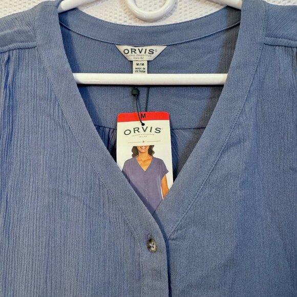 Orvis Womens Blue Button-Down Blouse With V-Neck & Short Sleeves Size Medium - Picture 4 of 7